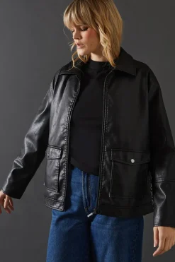Whipstitch Faux Leather Zip Through Jacket