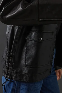 Whipstitch Faux Leather Zip Through Jacket