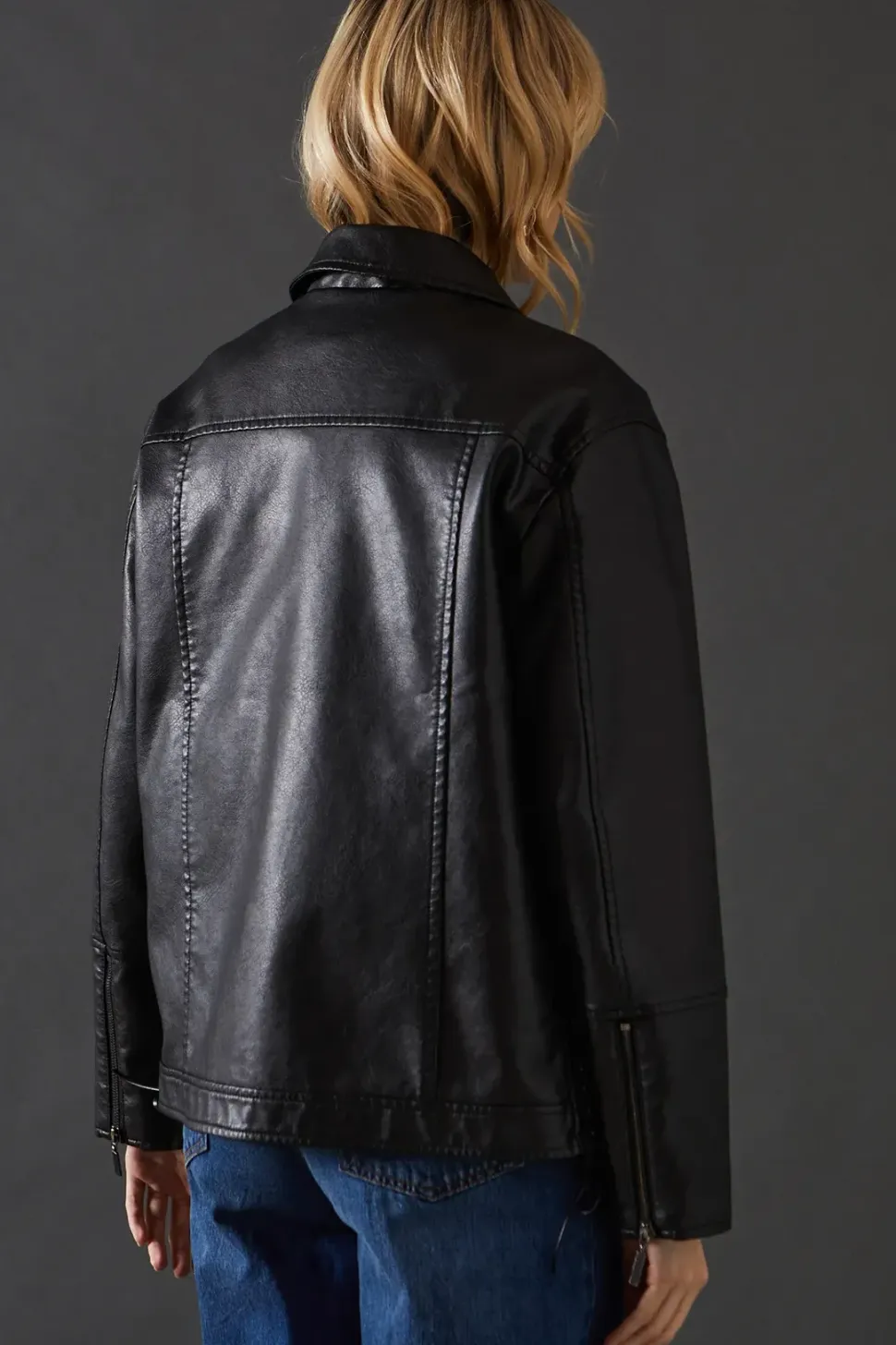 Whipstitch Faux Leather Zip Through Jacket