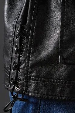 Whipstitch Faux Leather Zip Through Jacket