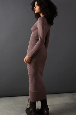 Whipstitch Front Slouchy Knitted Midi Dress