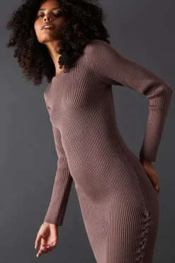 Whipstitch Front Slouchy Knitted Midi Dress