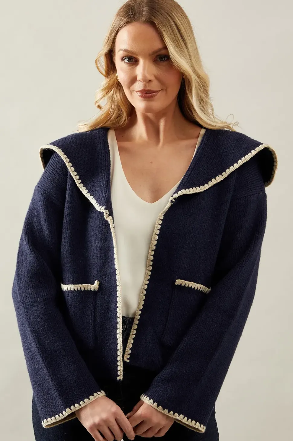 Whipstitch Pocket Front Cardigan