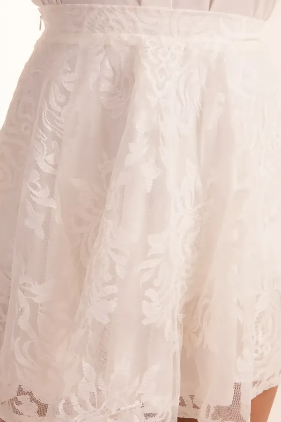 White Embroidered Mesh Skirt