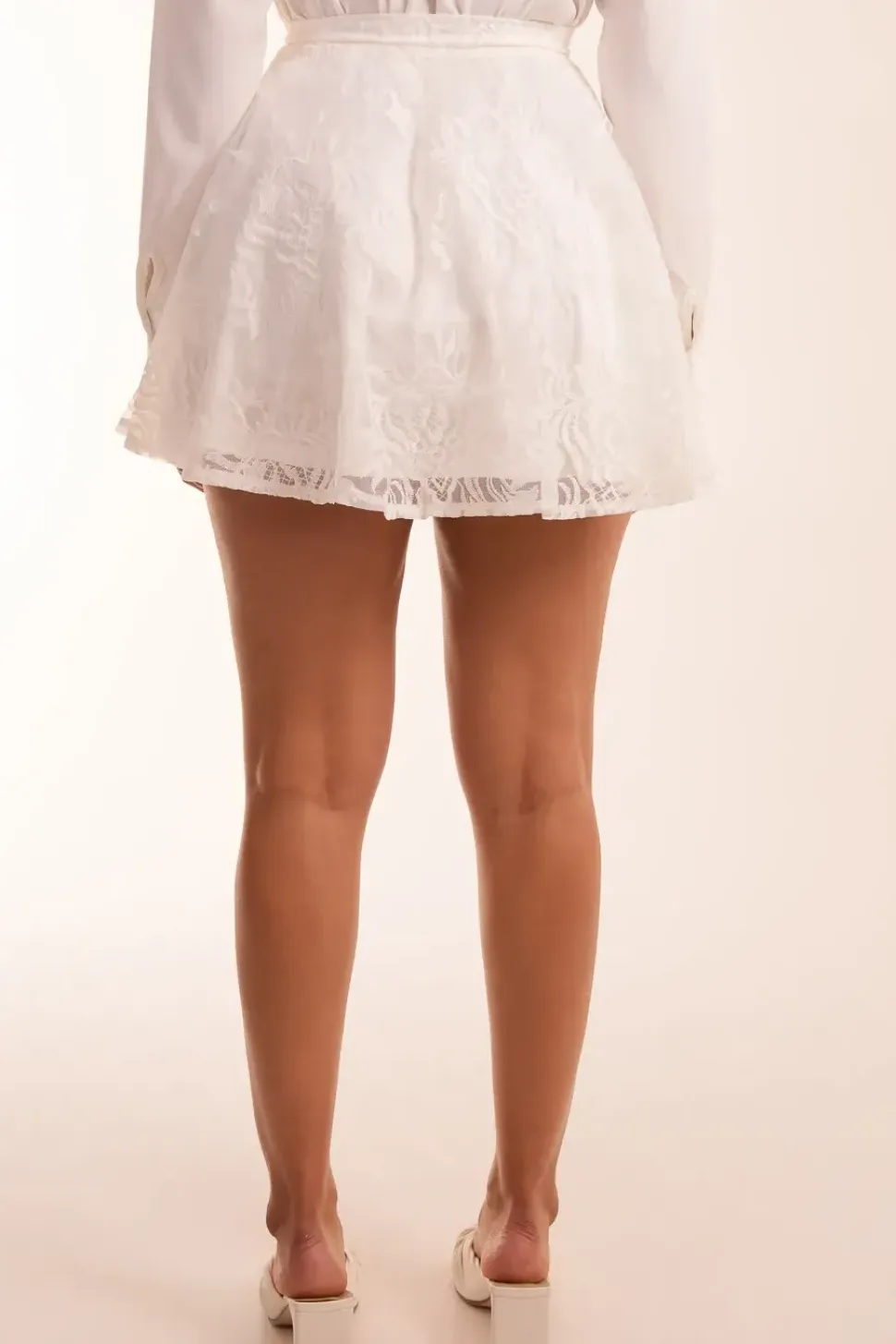 White Embroidered Mesh Skirt