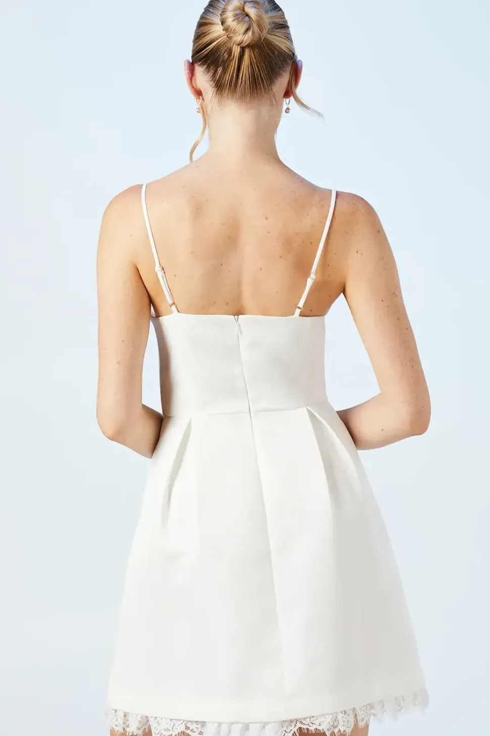 White Lace And Structured Satin Mini Bridal Dress