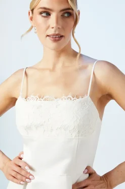 White Lace And Structured Satin Mini Bridal Dress