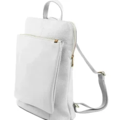 White Soft Pebbled Leather Pocket Backpack | BIYIE