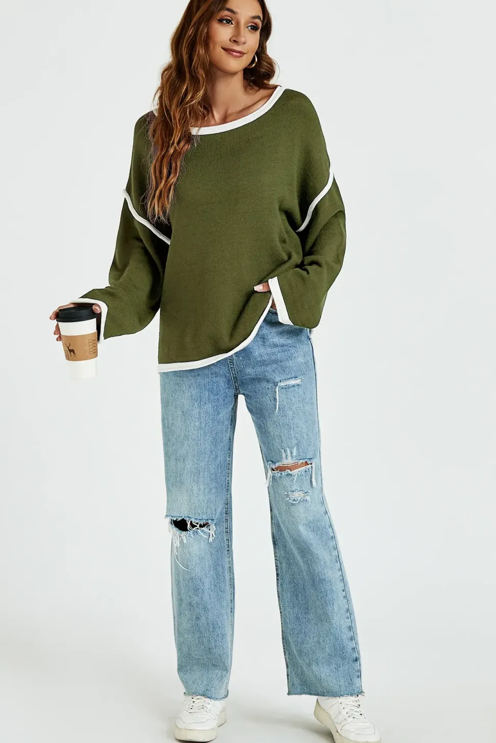 White Striped Oversized Jumper Top