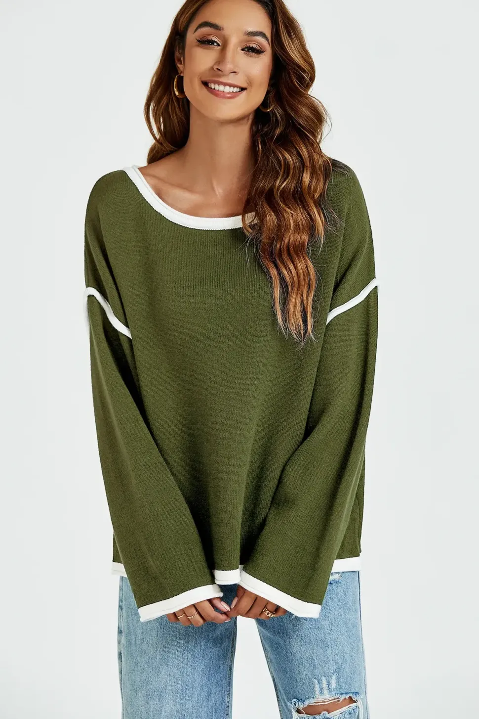 White Striped Oversized Jumper Top