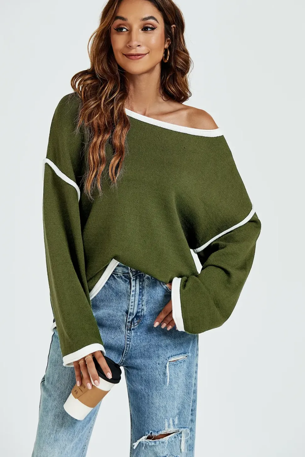 White Striped Oversized Jumper Top