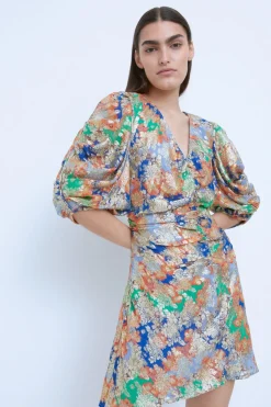 WH x The British Museum: The Charles Rennie Mackintosh Collection Sparkle Floral Ruched Mini Dress