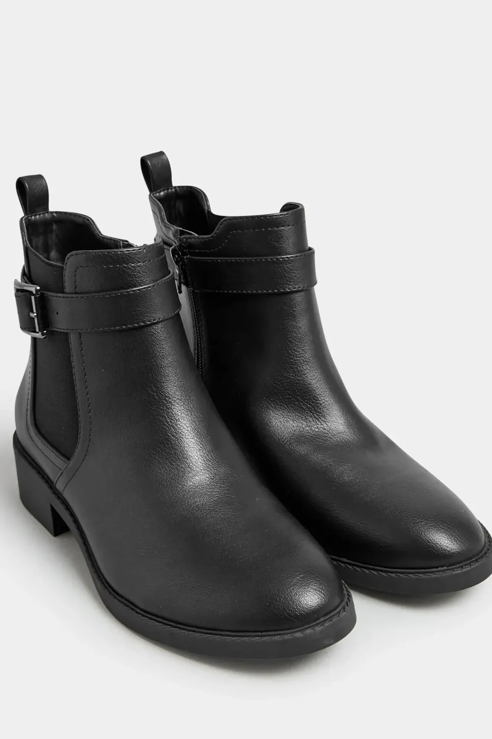 Wide & Extra Wide Fit Buckle Faux Leather Ankle Boots