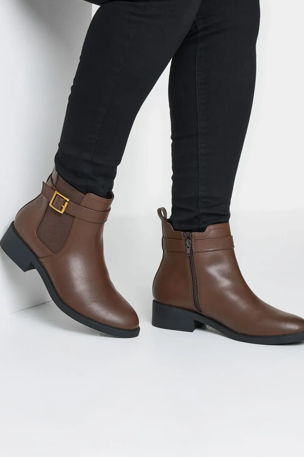 Wide & Extra Wide Fit Buckle Faux Leather Ankle Boots