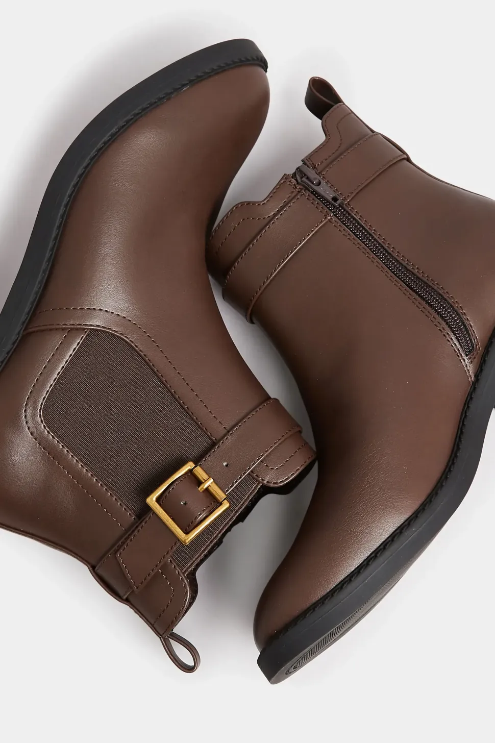 Wide & Extra Wide Fit Buckle Faux Leather Ankle Boots