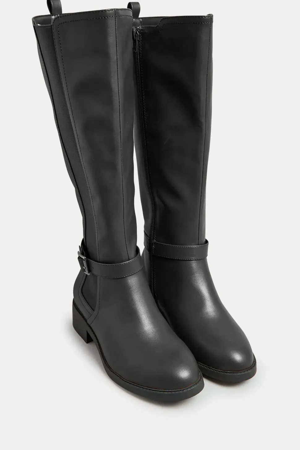 Wide & Extra Wide Fit Faux Leather Buckle Knee High Boots