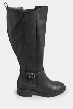 Wide & Extra Wide Fit Faux Leather Buckle Knee High Boots
