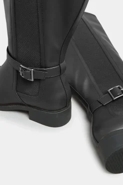 Wide & Extra Wide Fit Faux Leather Buckle Knee High Boots