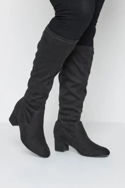 Wide & Extra Wide Fit Faux Suede Stretch Back Knee High Boots
