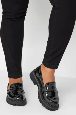 Wide & Extra Wide Fit Patent Chunky Saddle Loafers