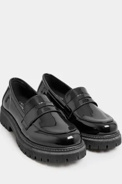 Wide & Extra Wide Fit Patent Chunky Saddle Loafers