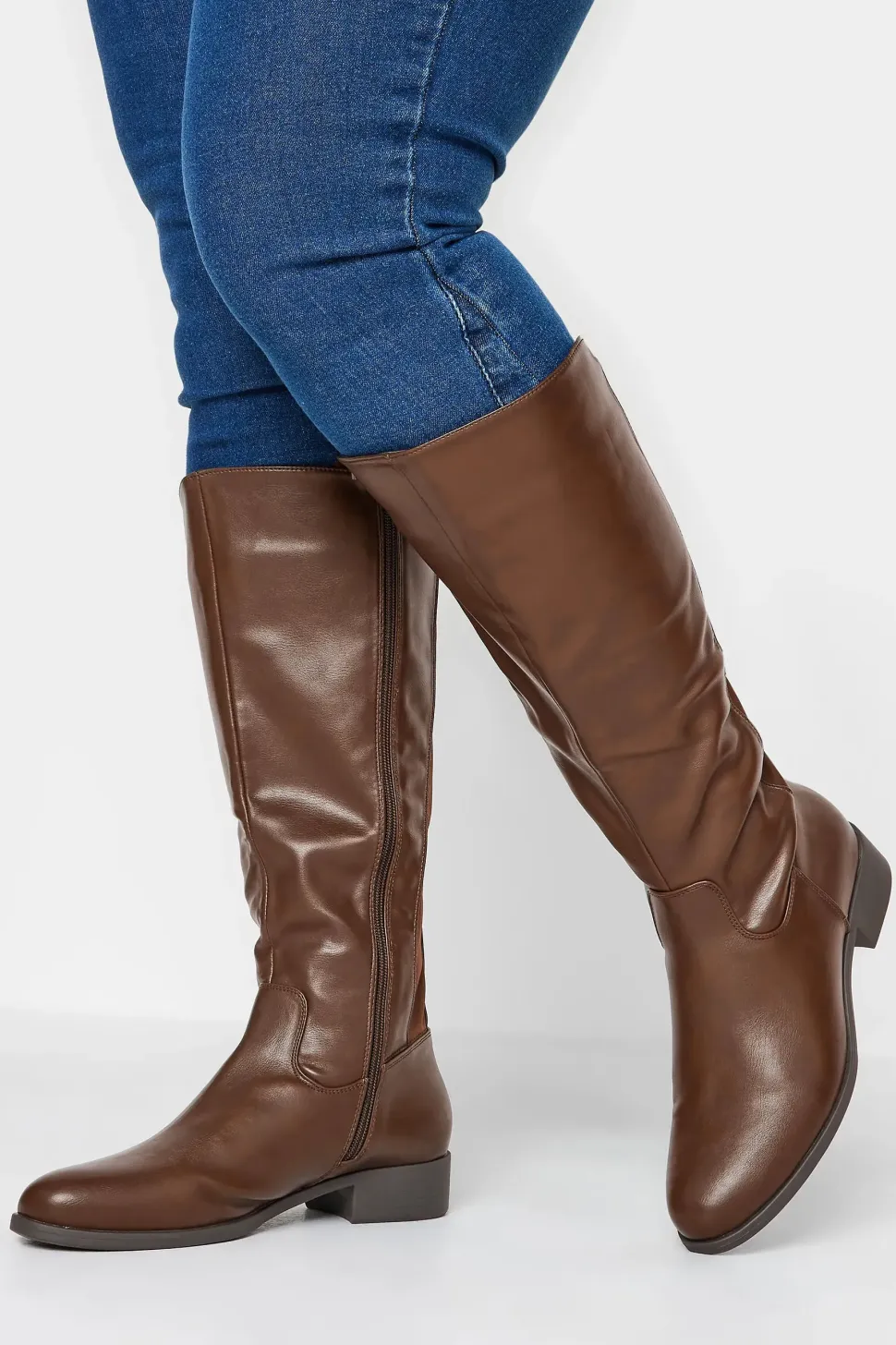 Wide & Extra Wide Fit PU Stretch Heeled Knee High Boots