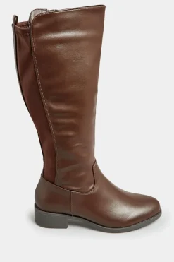 Wide & Extra Wide Fit PU Stretch Heeled Knee High Boots