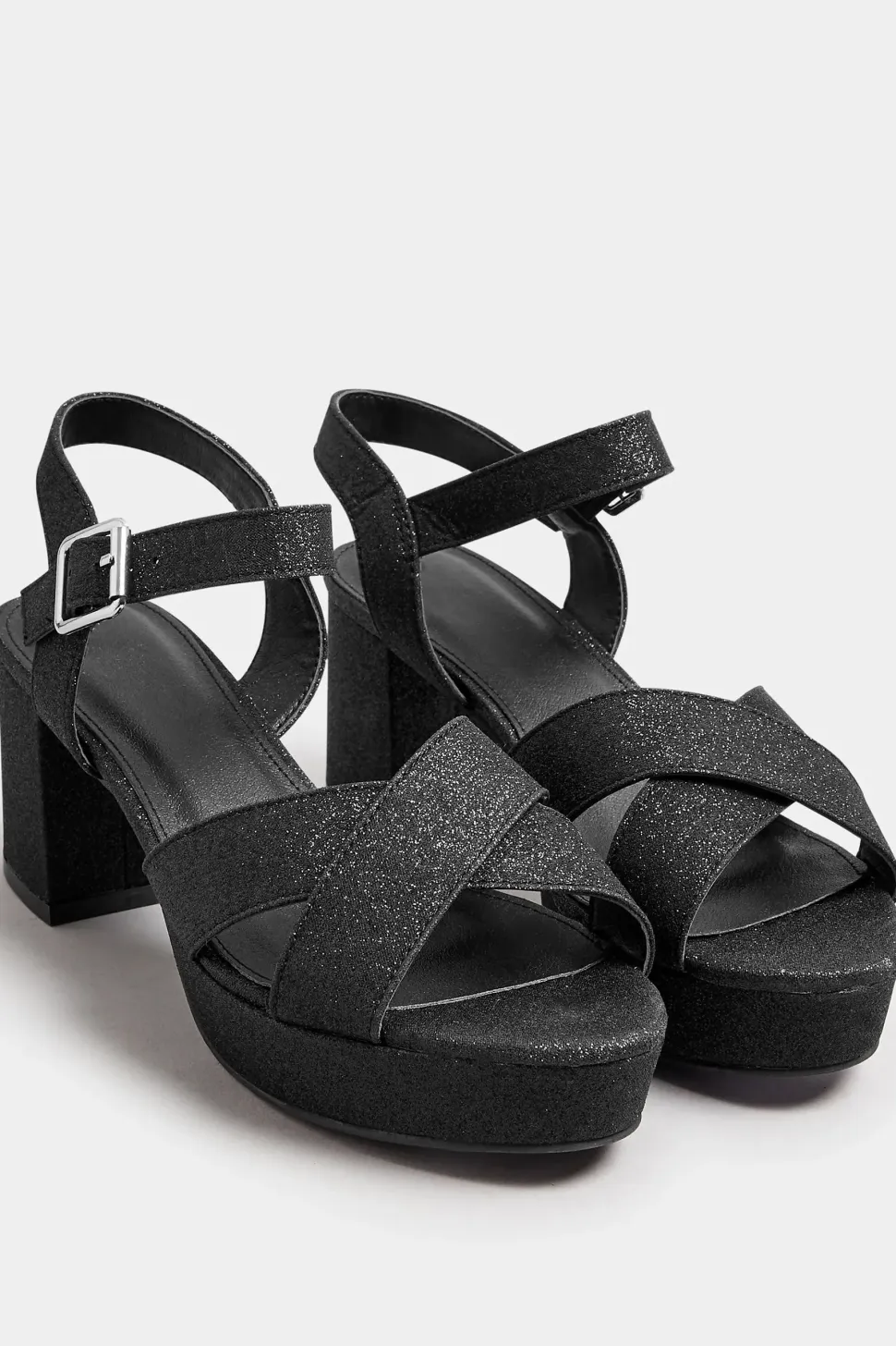 Wide Fit & Extra Wide Fit Cross Over Strap Glitter Heels