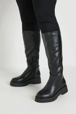 Wide Fit & Extra Wide Fit Faux Leather Chunky Knee High Boots
