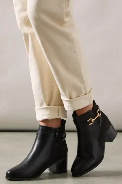 Wide Fit Antonia Snaffle Detail Mid Heel Ankle Boots