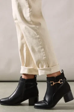 Wide Fit Antonia Snaffle Detail Mid Heel Ankle Boots