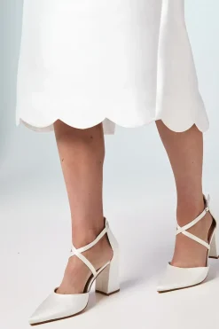 Wide Fit Bridal Treat Satin Cross Strap Pointed Block Heel Court Shoes