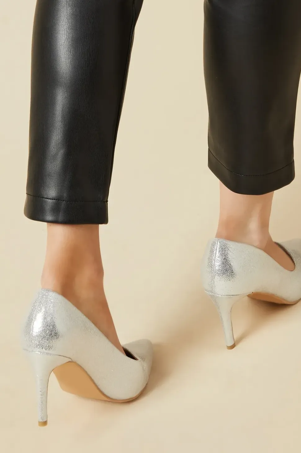 Wide Fit Dame High Stiletto Glitter Court Shoes