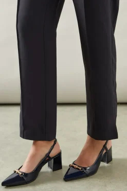 Wide Fit Darcia Snaffle Detail Pointed Block Heel Slingback Court Shoes