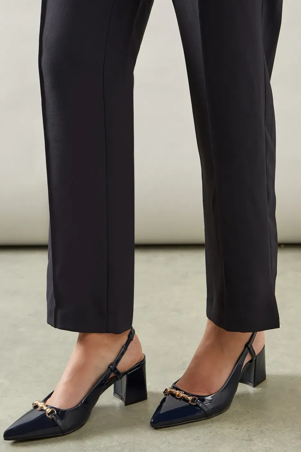 Wide Fit Darcia Snaffle Detail Pointed Block Heel Slingback Court Shoes