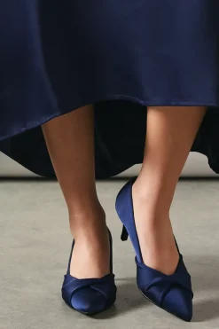 Wide Fit Delina Satin Twist Front Kitten Heel Court Shoe