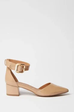 Wide Fit Derby Buckle Detail Medium Block Heel Pointed Court Shoes