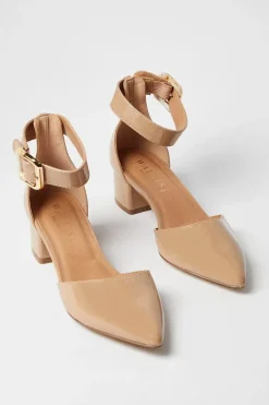 Wide Fit Derby Buckle Detail Medium Block Heel Pointed Court Shoes