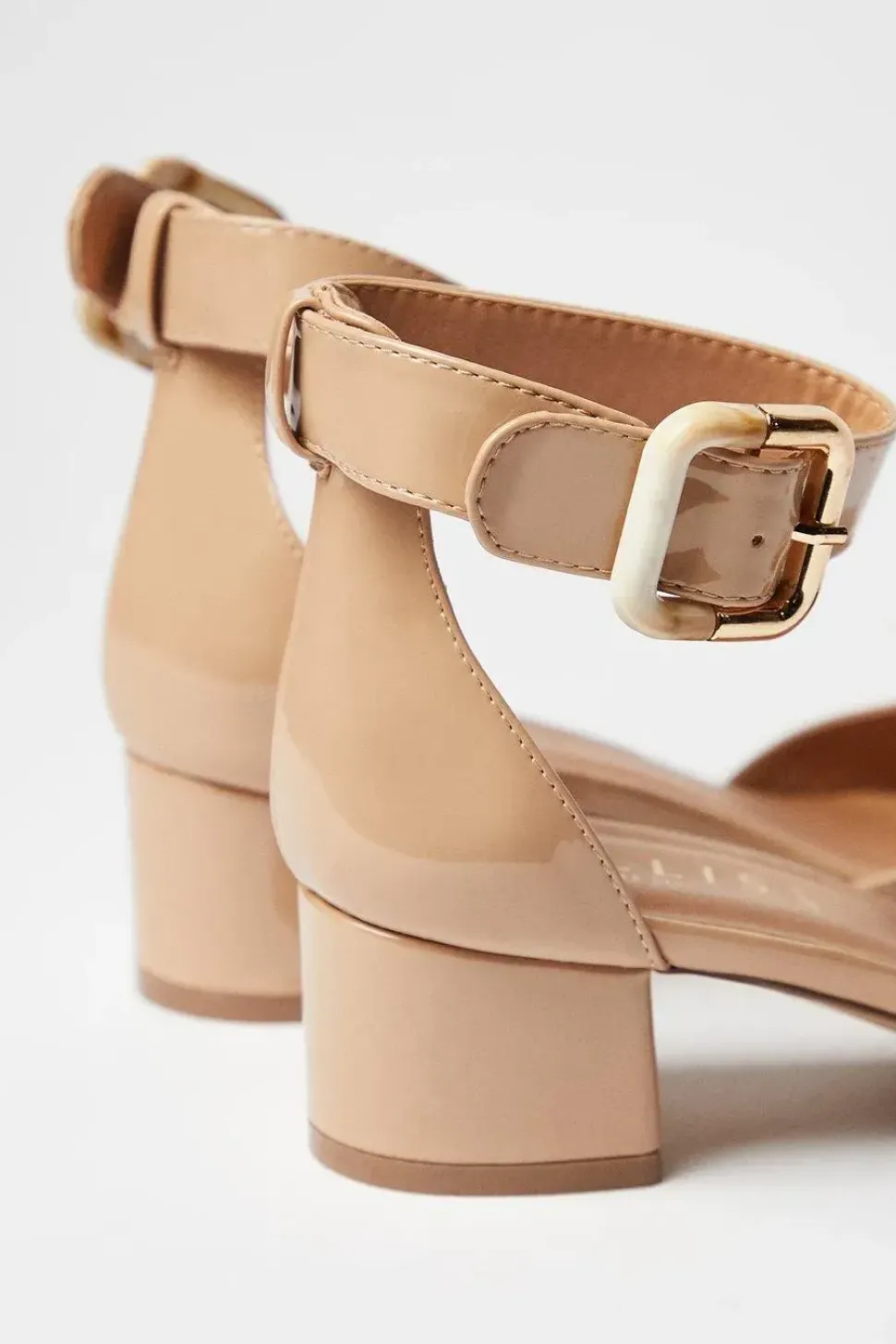 Wide Fit Derby Buckle Detail Medium Block Heel Pointed Court Shoes