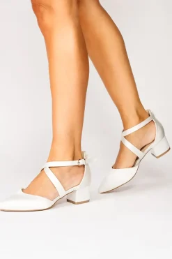 Wide Fit Dyeable Satin 'Blanche' Mid Block Heel Court Shoes