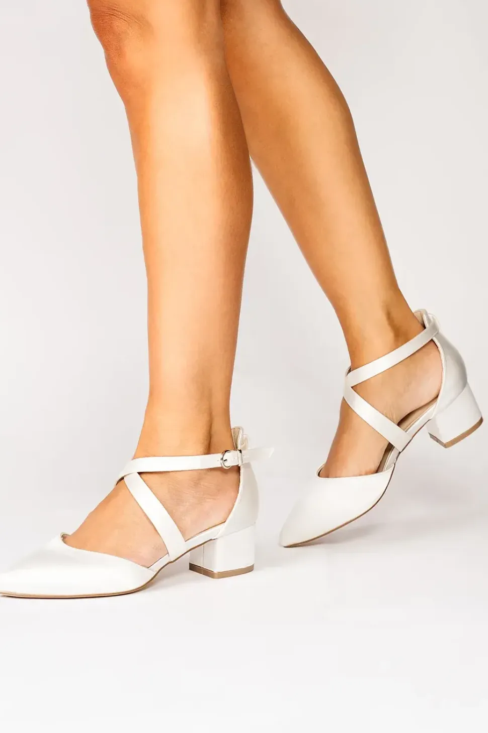 Wide Fit Dyeable Satin 'Blanche' Mid Block Heel Court Shoes