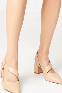 Wide Fit Eve Asymmetric Strap Block Heel Pointed Court Shoes
