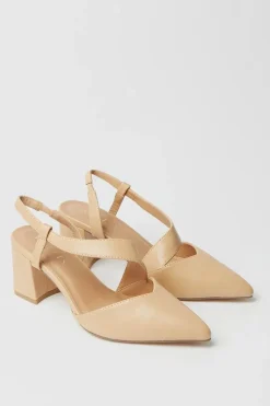 Wide Fit Eve Asymmetric Strap Block Heel Pointed Court Shoes