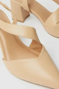 Wide Fit Eve Asymmetric Strap Block Heel Pointed Court Shoes
