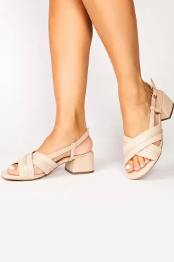 Wide Fit Faux Leather 'Nancy' Sling Back Low Block Heel Sandals