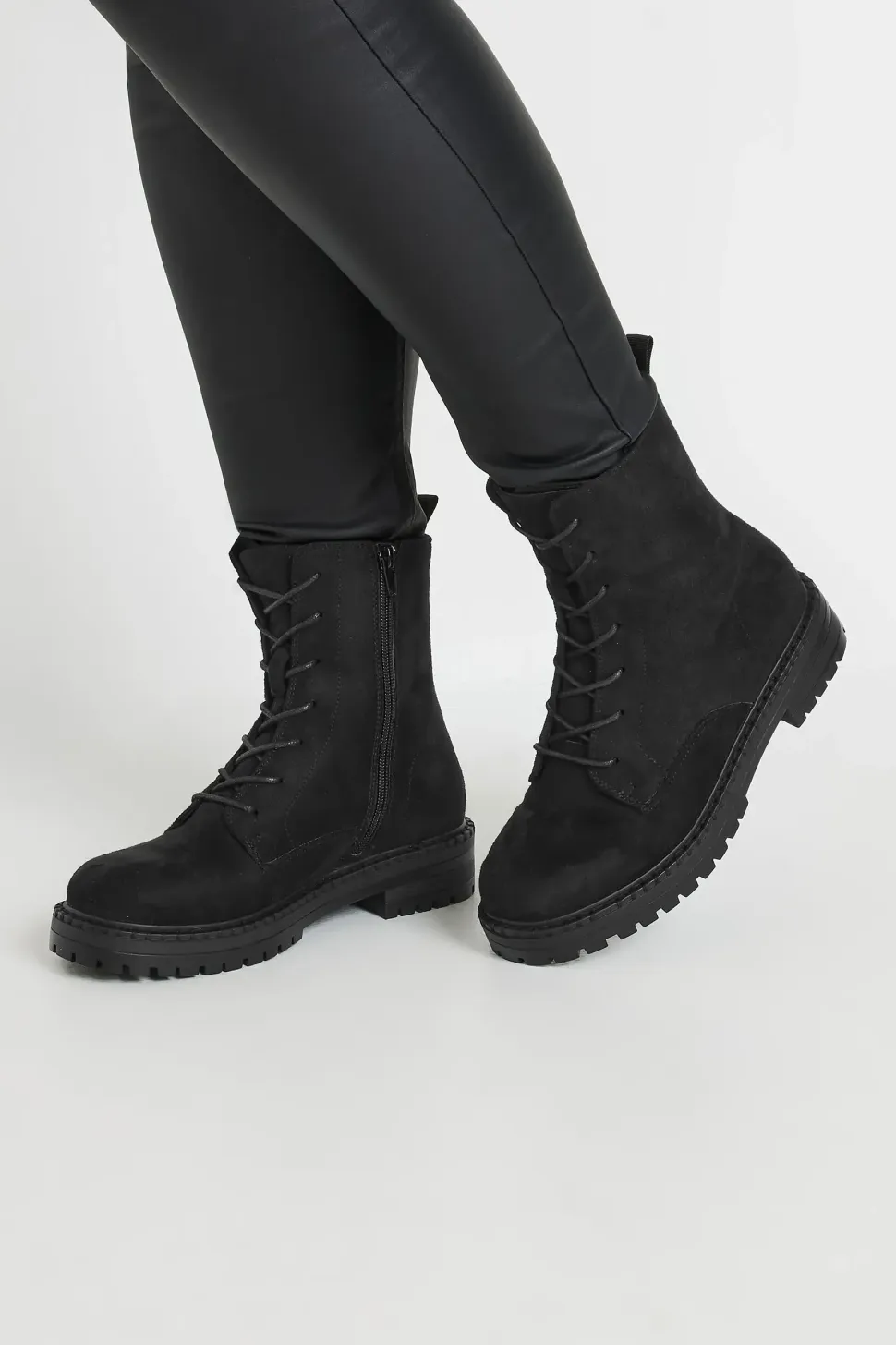 Wide Fit Faux Suede Lace Up Boots