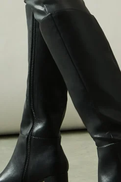 Wide Fit Halo Pointed High Block Heel Knee Boots