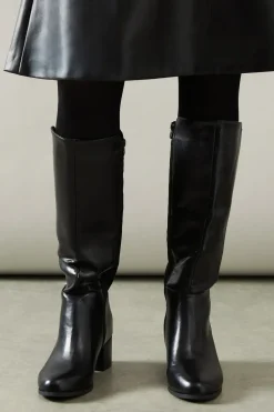 Wide Fit Haver Back Stretch Mid Block Heel Knee Boots