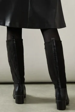 Wide Fit Haver Back Stretch Mid Block Heel Knee Boots