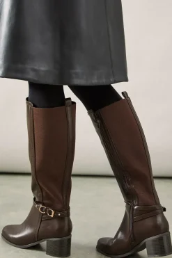 Wide Fit Hills Faux Leather Stretch Mid Block Heel Knee Boots